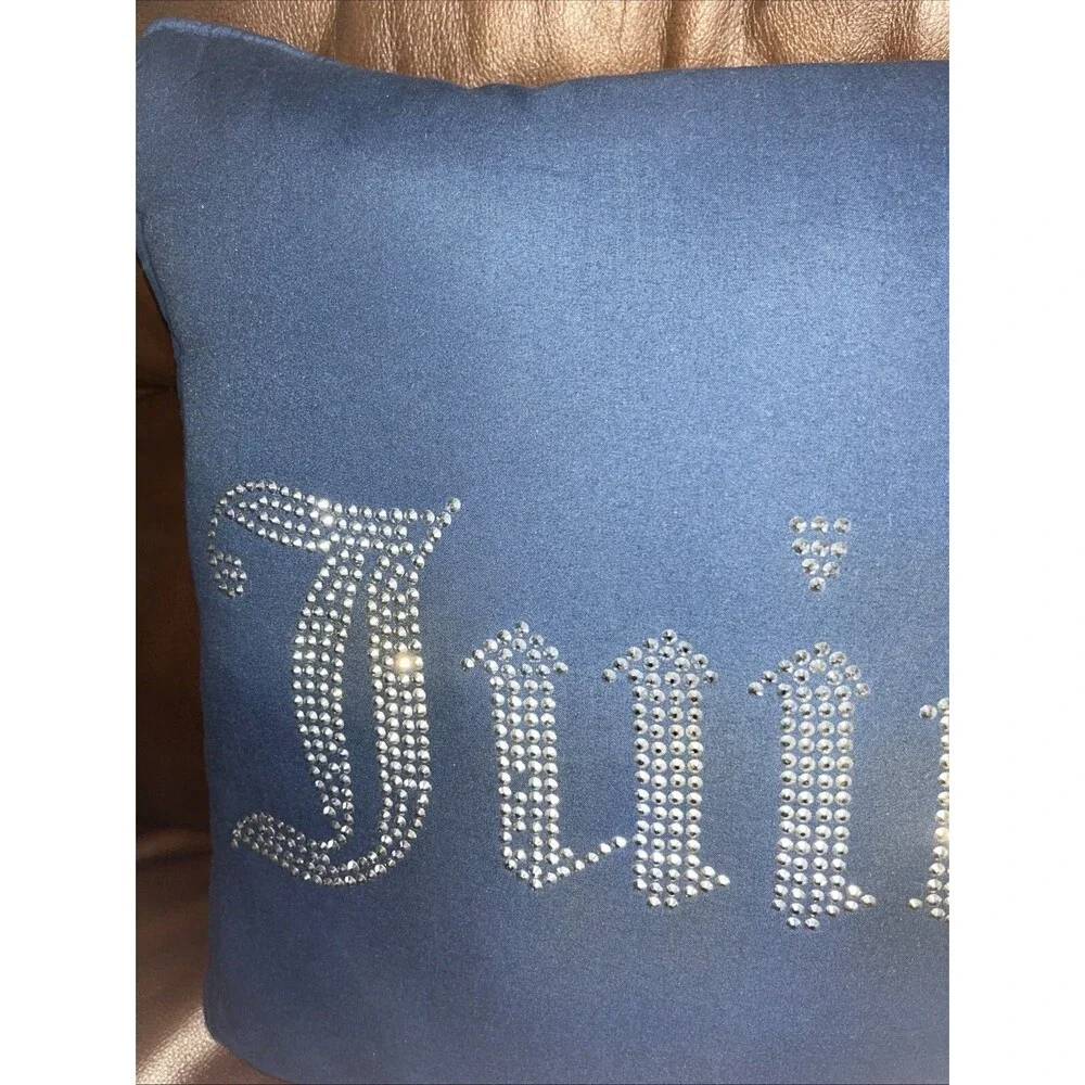 Navy Juicy Culture Rhinestone Logo Decorative Pillow Luxurious